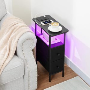 AMHANCIBLE Slim Bedside Table with Charging Station